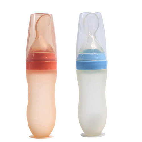 Baby suction cup rice cereal spoon bottle Squeeze feeding silicone soft spoon baby food supplement rice cereal bottle