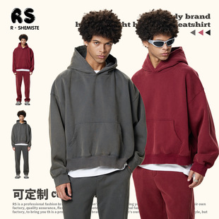 RS Men's Wear | Boxy Version Tide Brand Heavy Washed Fried Color Dress Men's fleece-lined Thickened Washed Wear Hoodie Men