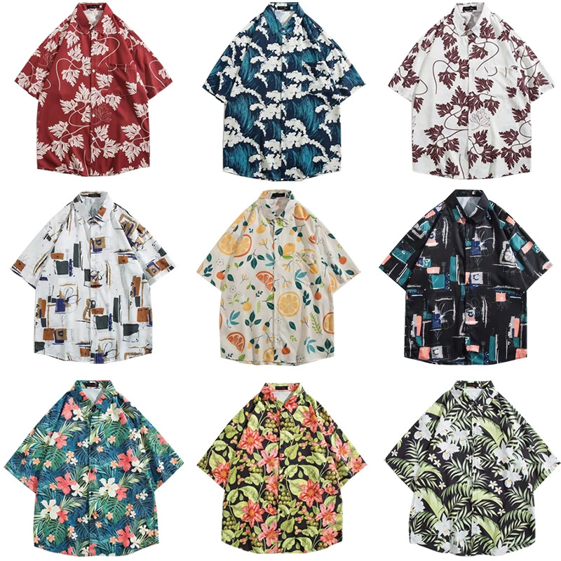 Гавайская цветочная рубашка мужской ретро-портовый тонкий повседневный свободный пляж праздник пара рубашки с короткими рукавами оптом