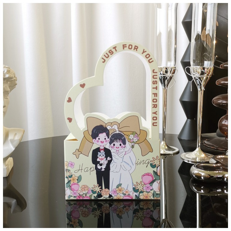 ネット赤手描きイラスト漫画手提げケースかわいい結婚喜糖箱結婚式婚約領収書喜糖箱テーブル糖箱|undefined