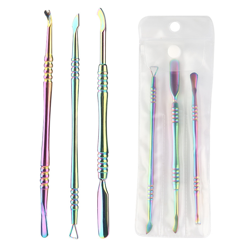 Nuevo color mágico manicura acero empuje piel muerta empuje removedor de uñas empujador de uñas doble cabeza doble uso manicura herramienta traje transfronterizo