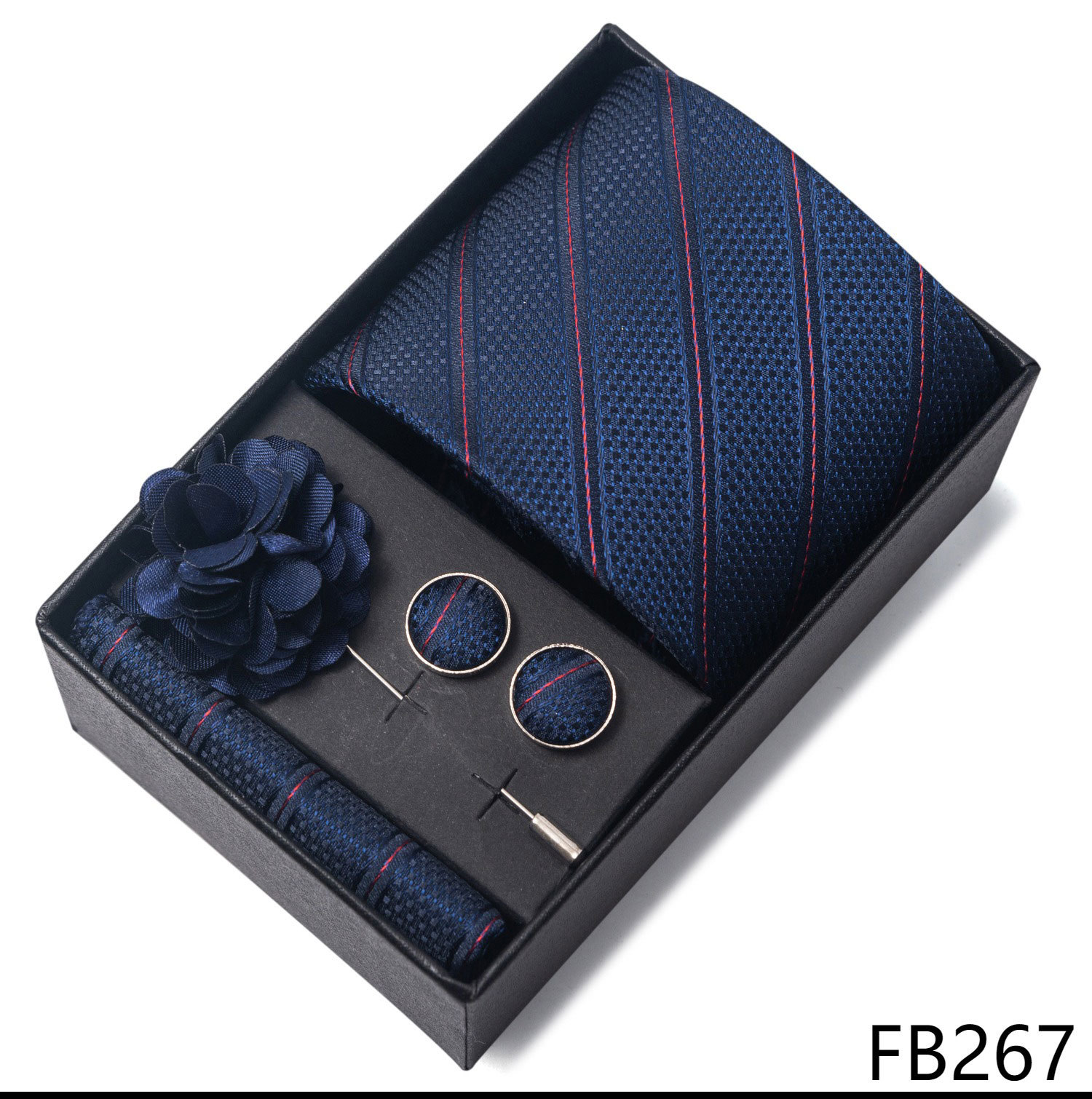 Hochzeits-Bräutigam-Feier Weinrote Krawatte, Herrenanzug-Manschettenknöpfe, Brustblumen-Accessoires-Set-Box_voghion.com