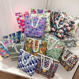 现货批发复古花朵印花 手提包波西米亚单肩包 便携式大容量托特包