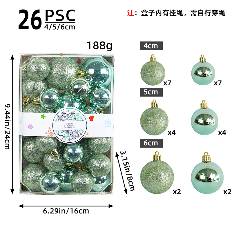 Bola de color en caja rectangular transfronteriza 4/5/6cm juego de bolas de Navidad al por mayor centro comercial decoración de árboles de Navidad bola