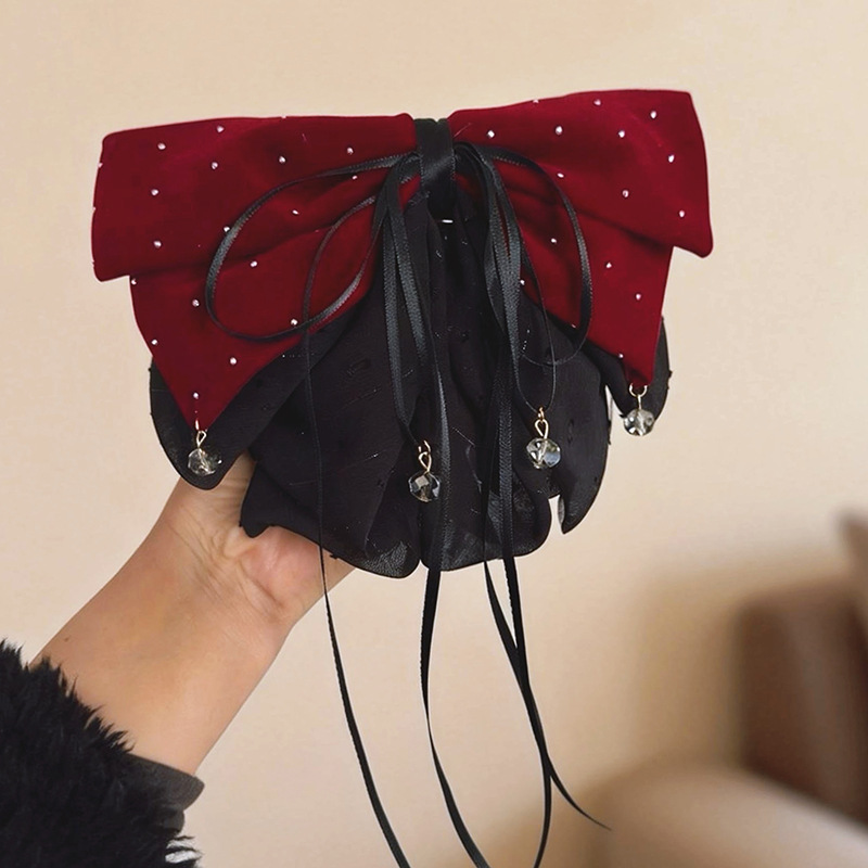 461 бордовая заколка для хвоста с бархатной лентой