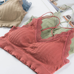 Summer seamless V-neck fine strap cross lace beauty back lingerie corset camisole for women underwire camisole women's undershirt