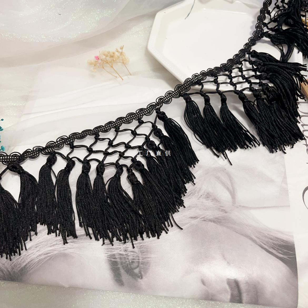 大红黑白色三角打结流苏排须舞台服装辅料服装花边辅料diy重工