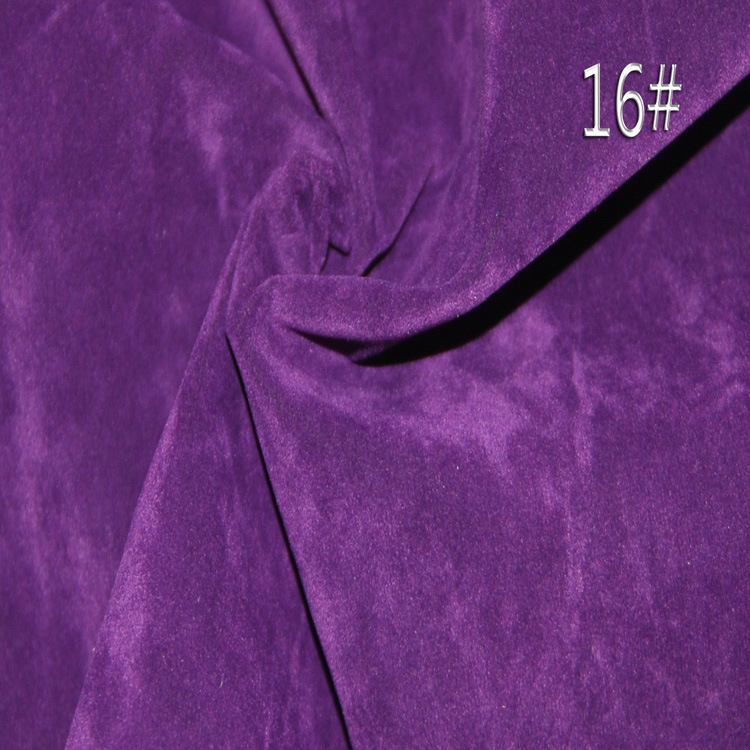 现货供应 单面针织底布植绒 鹿皮绒紫色 水洗植绒布 包装口袋面料