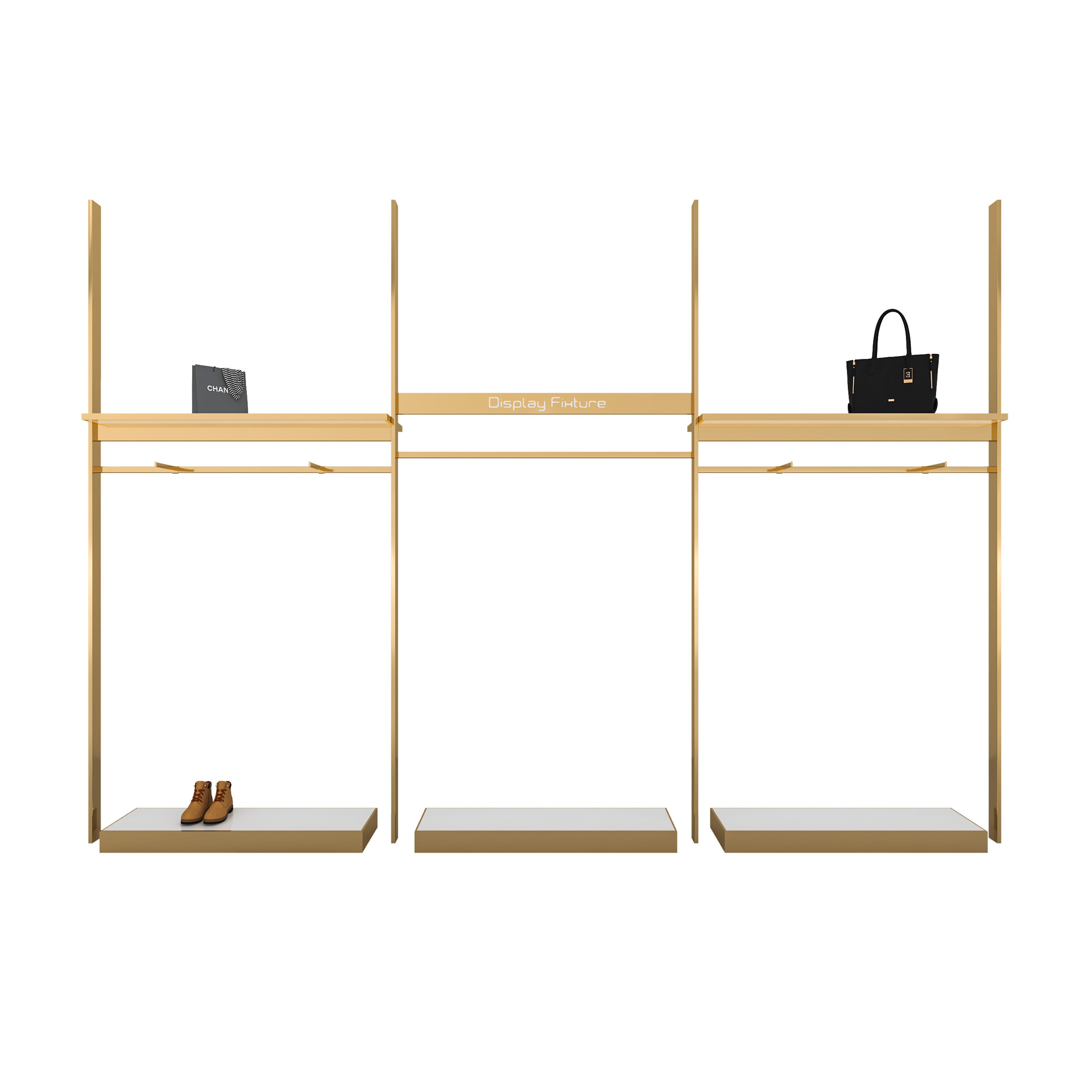 Estantes de ropa de hombre de acero inoxidable en la pared columnas del cielo simple cabina de exhibición de ropa tienda de ropa estante de exhibición estante oro