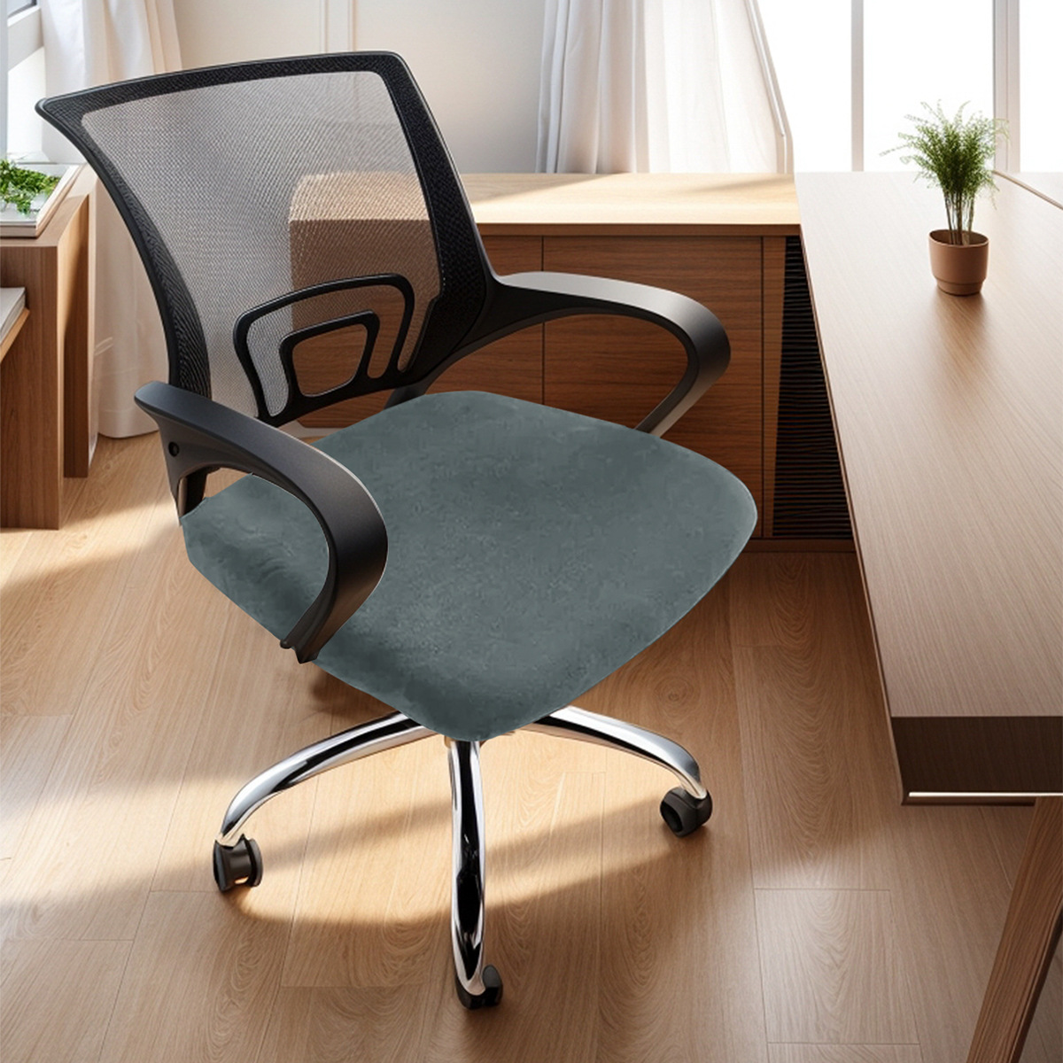 Amazon transfronterizo plata de zorro vello de oficina elástica cubierta de banco cubierta de cojín de silla universal de color sólido TEMU en stock