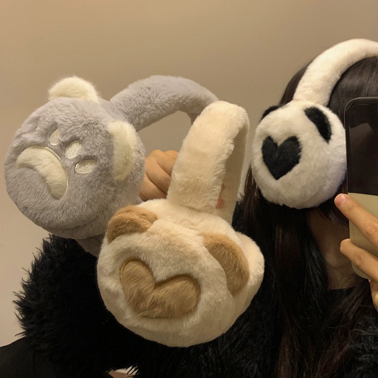 ぬいぐるみ耳カバー女性かわいい保温冬韓国版アニメ猫爪耳カバー学生自転車耳暖防凍耳保護|undefined