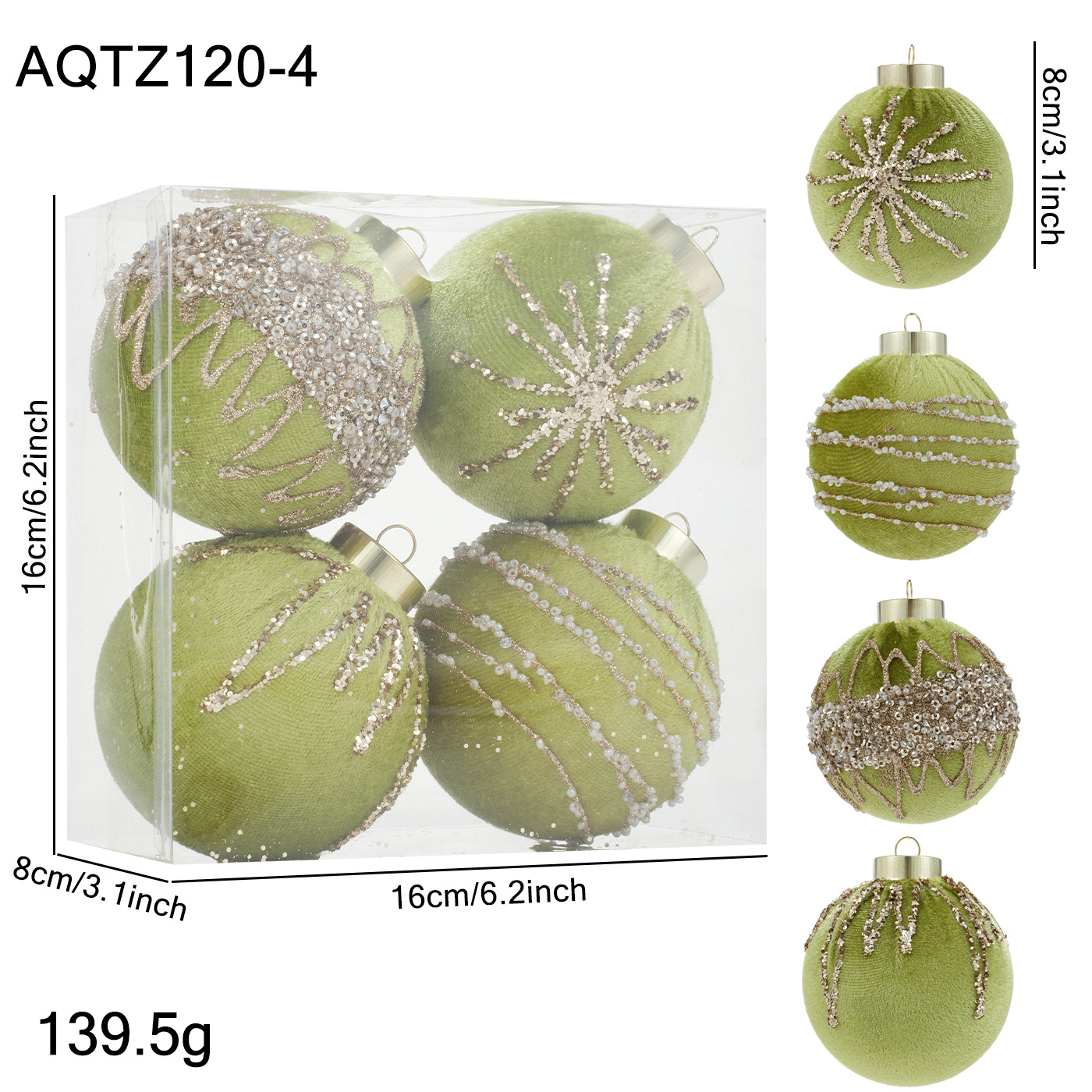 Nuevo producto de 8CM plástico envolvido bola tela de vello polvo adhesivo polvo de oro ligero de lujo bola de Navidad colgante colorida bola de Navidad colgante