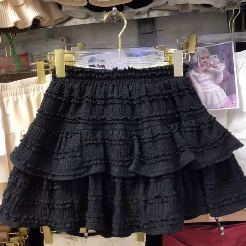 法式芭蕾风蛋糕裙女夏季2025新款甜美高腰显瘦a字蕾丝花边短裙子|undefined