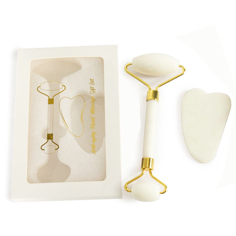 Serie completa de masaje de meridianos de jade de roca de cristales de jade raspador facial masaje de cuello rueda de masaje de belleza