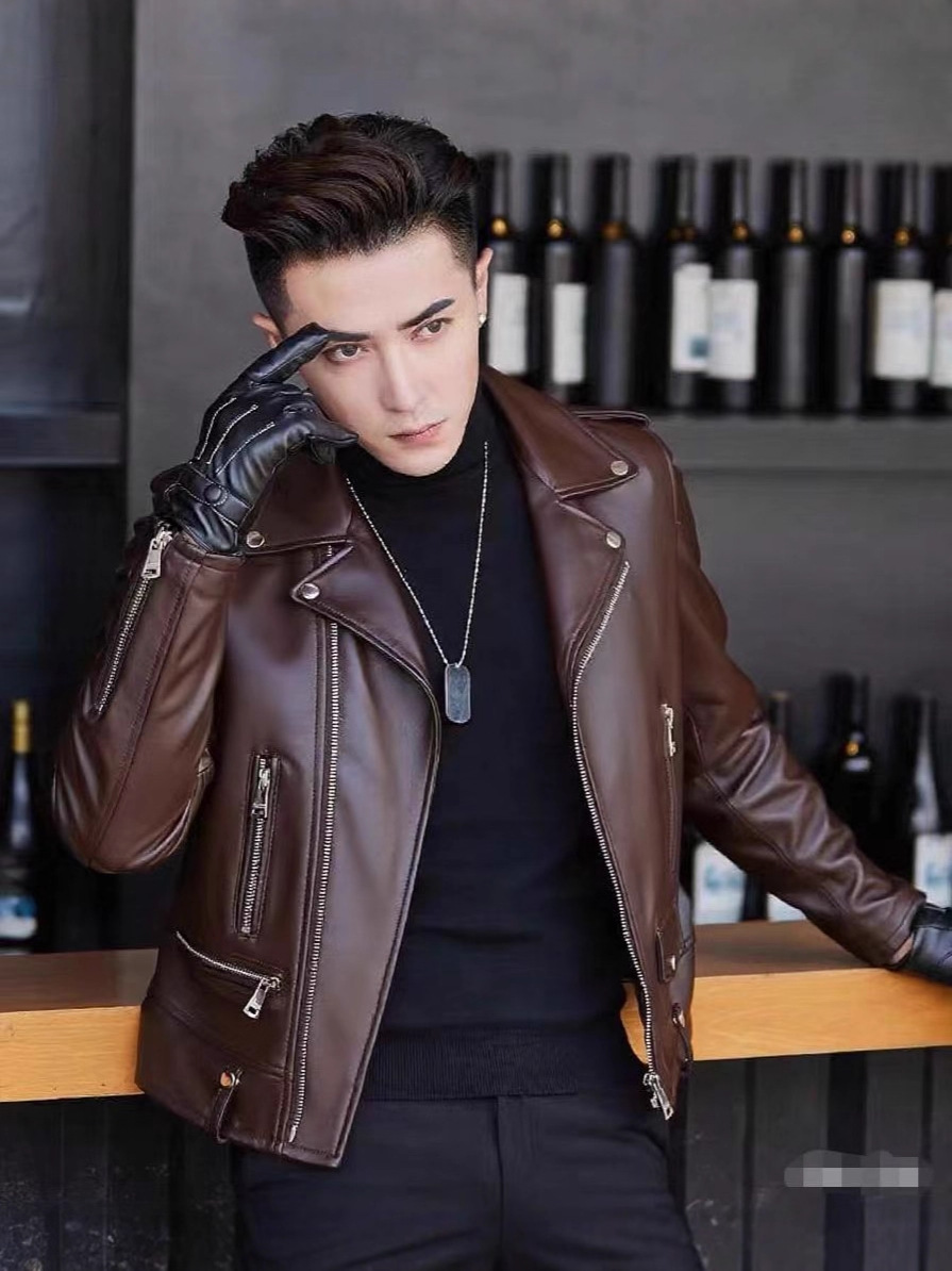 Men's Pu Leather Jacket Men's High-End 2025 New Spring & Fall Korean Style Slim Trendyy Motorcycle Jacket Men's Leather Jacket