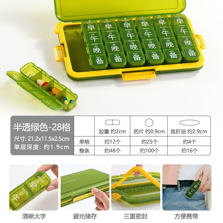 薬箱は一週間七日間に薬器を分けます。携帯で小薬箱を分けます。老人は薬を飲んで一日三食を注意します。|undefined