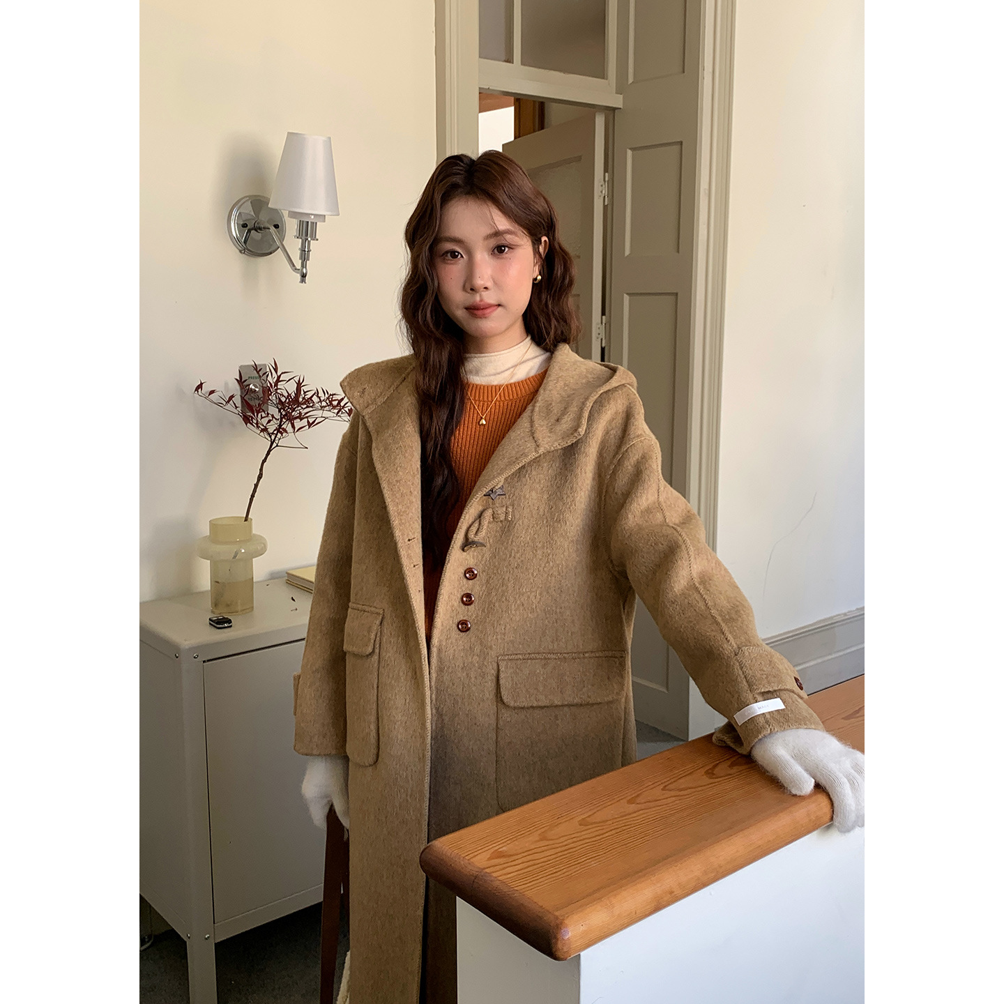 [No Returns or Exchanges] Women's Hooded Wool Double-Sided Coat with a Stylish Design, Extra Thick and Long Style Coat 0634