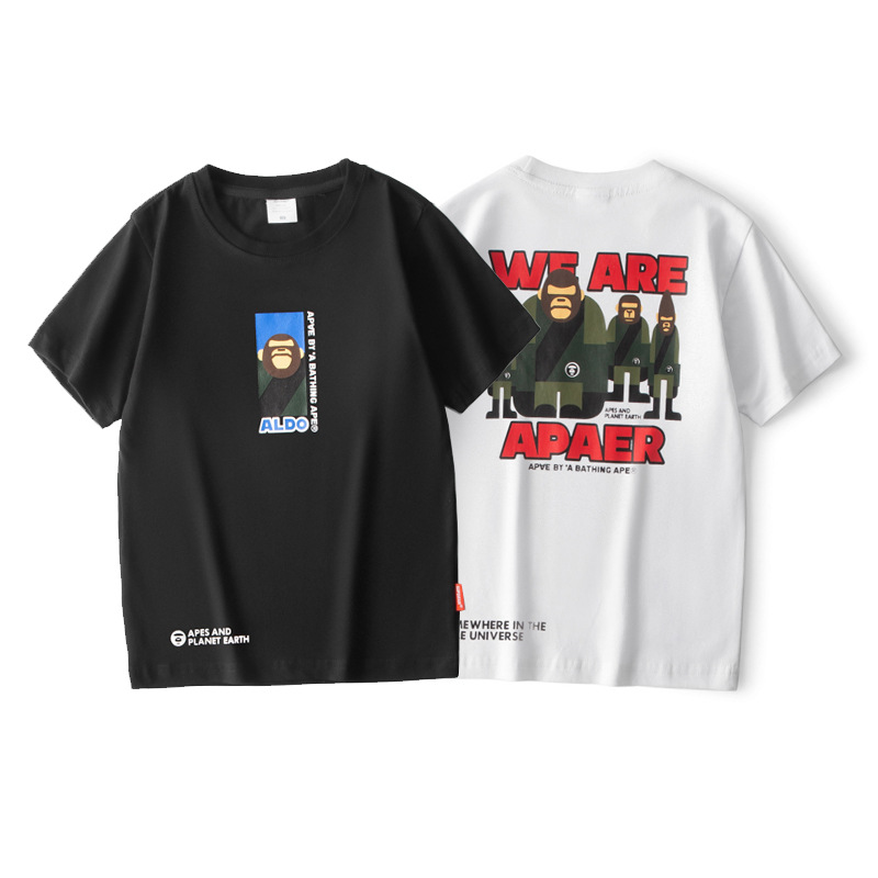 潮牌男童短袖t恤2021新款卡通ape猿人中小童體恤寬松兒童半袖童裝