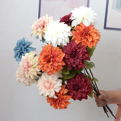 仿真3头大丽花 高枝婚庆客厅酒店大厅装饰花假花 多色可选 绢花|ms