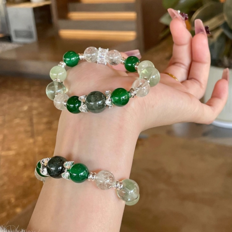 Natural Crystal Solid Color Five-element Bracelet Green Hair Crystal Red Gum Flower Yellow Tiger Eye Purple Ghost Lucky Life Bracelet