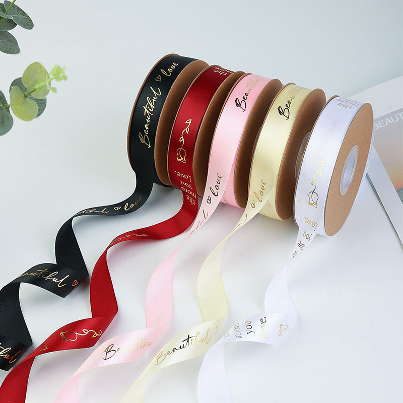 Al por mayor 2,5 cm cinta dorada Rosa te amo flor pastel de cumpleaños caja de regalo cinta de embalaje