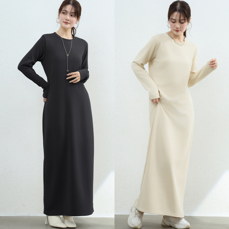 Autumn and Winter Outer Wear Long Skirt, High-End Long-Sleeved Dress for Women, Pure Color Over-The-Knee Long Thin Velvet Warm Bottoming Skirt Autumn and Winter Outer Wear Long Skirt, High-End Long-Sleeved Dress for Women, Pure Color Over-The-Knee Long Thin Velvet Warm Bottoming Skirt