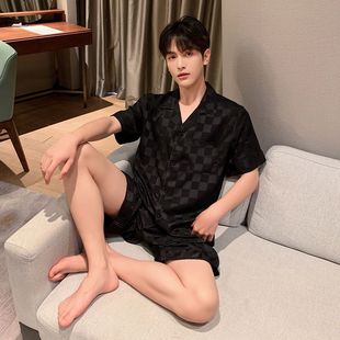 plus size Pajamas Men's Summer Ice Silk Thin Short-sleeved Shorts Summer Luxury Korean Casual Home Clothes suit