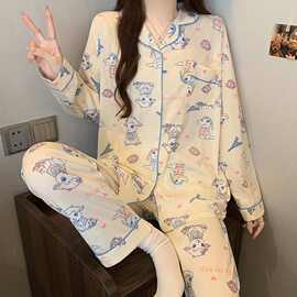 新款卡通印花两件套女士家居服春夏秋长袖长裤睡衣套装女跨境货源