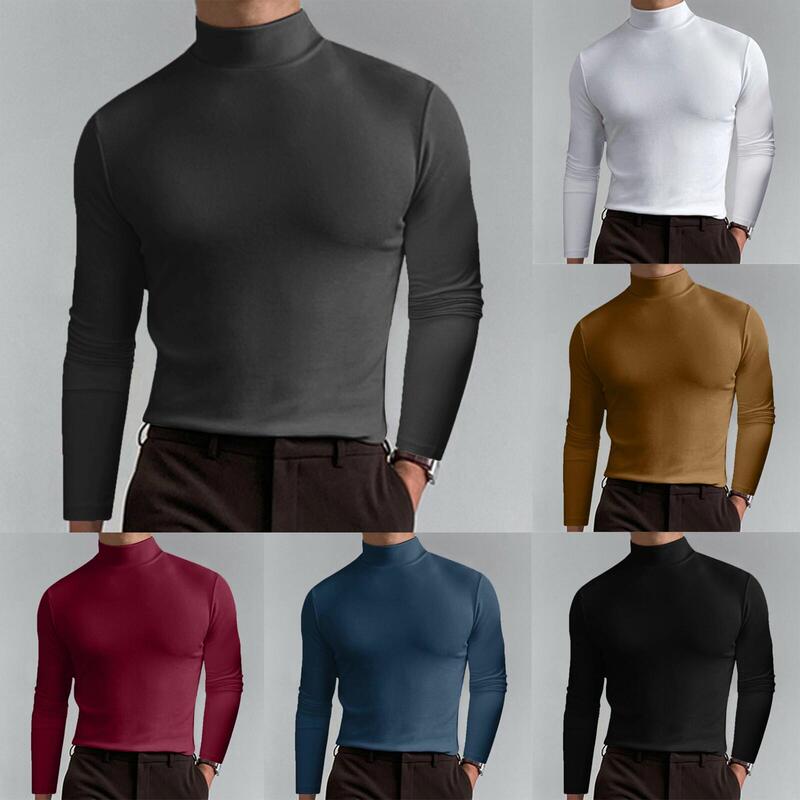 Amazon European and American Men's Autumn and Winter High Collar Long Sleeve T-shirt Men's Base Shirt Men's Solid Color Top