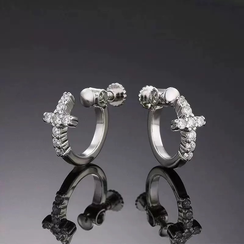 Full Diamond Cross Ear Clip For Men And Women Trendy Zircon Earring_voghion.com