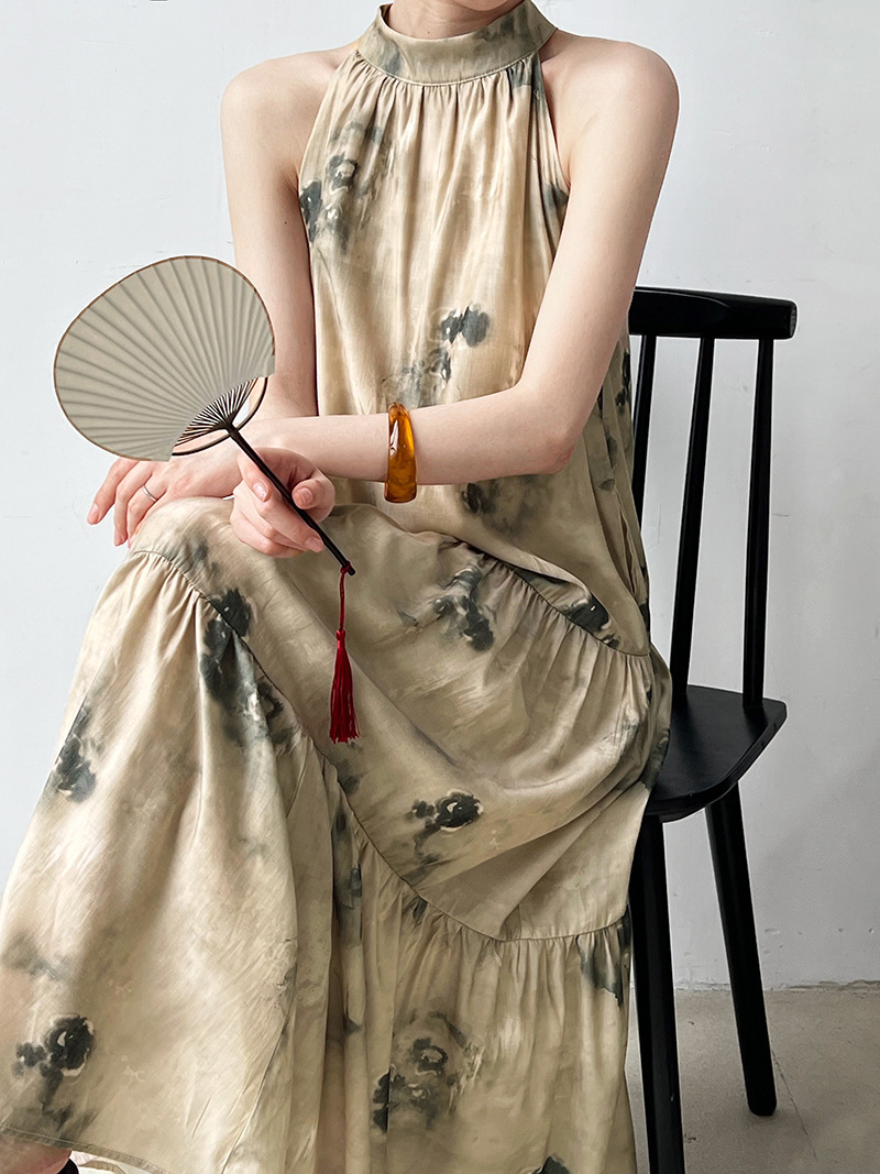 New Chinese Style Style Simi Dyed Neck Dress Women's 2024 Su..