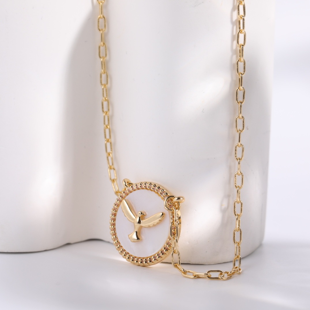 Peace Dove Fritillary Necklace Diamond-Embedded Copper Special Interest Light Luxury Special-Interes