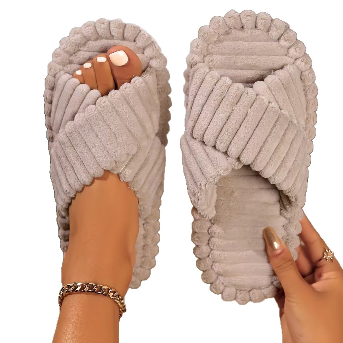 Ciabatte da donna in cotone con suola spessa, calde e morbide, in schiuma, comode, con scritta Moon Shoes_voghion.com