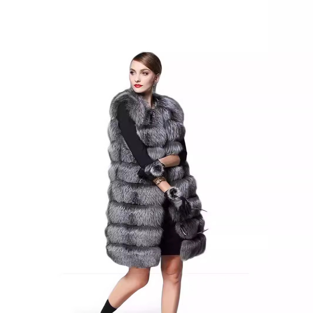 Dámske oblečenie kožušinová vesta dámska jesenná a zimná nová dlhá strieborná vesta veľkej veľkosti_voghion.com