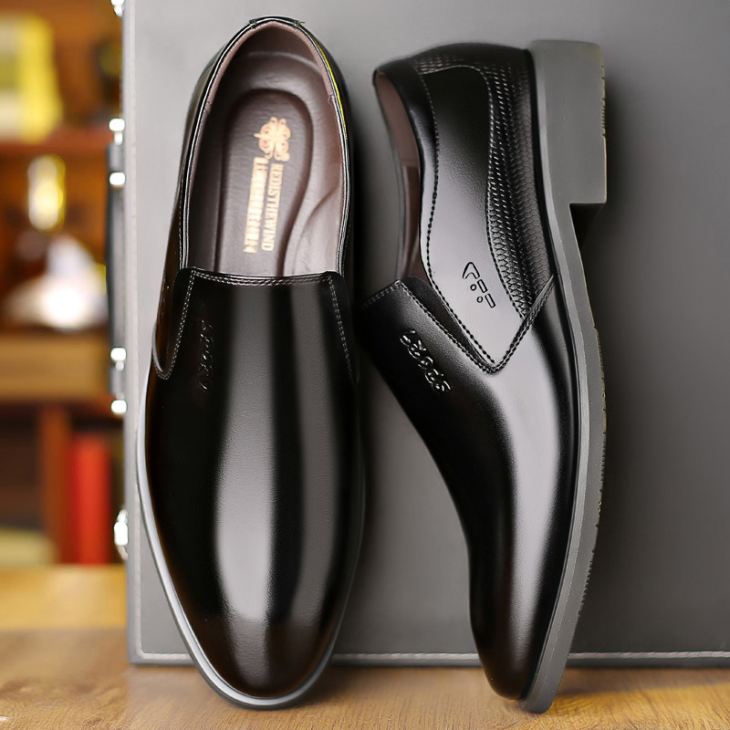 Men's Genuine Leather Shoes 2025 New Style Slip-On Business Fashion Popular Casual Shoes Invisible Inner Heightening Formal Men's Shoes