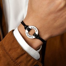 支持刻字可调节情侣男女刻字镜面抛光钛钢圆环编织蜡绳手链手饰