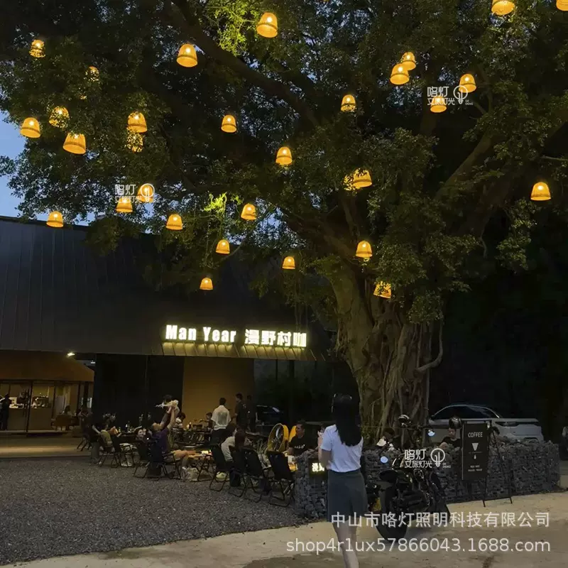 户外竹编吊灯复古藤艺草帽灯具文旅景区露营装饰竹篮灯防水挂树灯