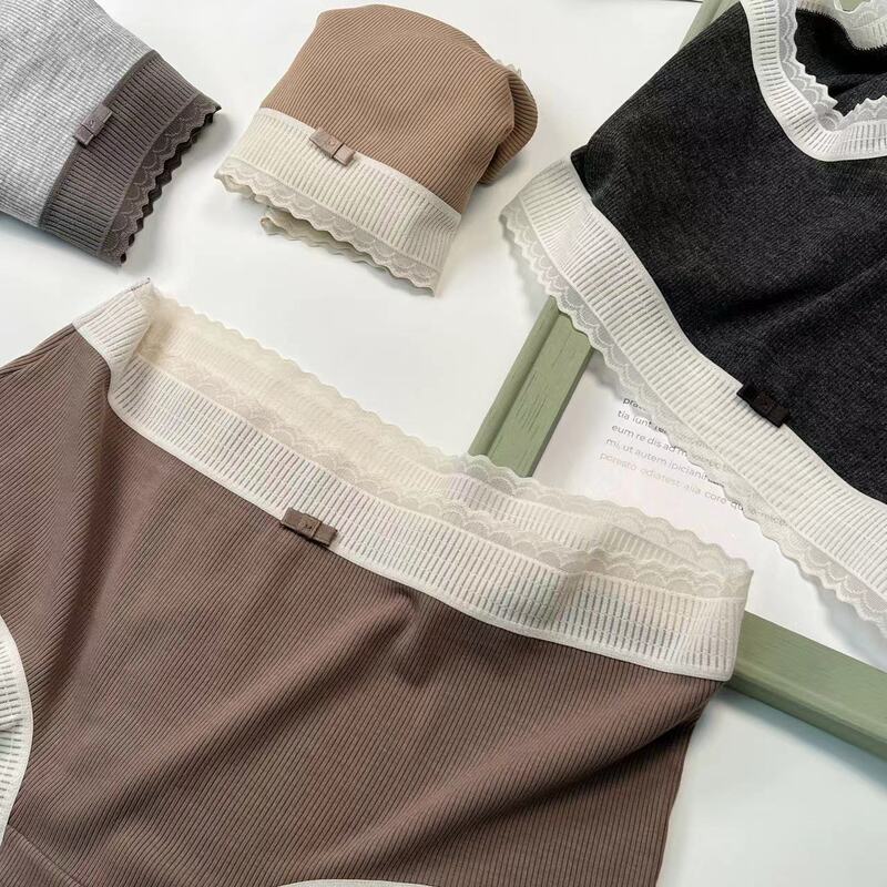 Xiaolan Skirt R029 Autumn and Winter Melard Ribbed Underwear Women's Mid-High Waist Retro Lace High Elasticity Hip-Hugging Briefs