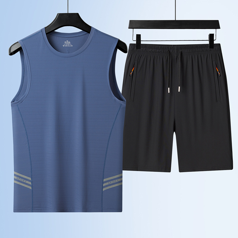 Verano chaleco de seda de hielo hombre sin mangas rápidamente secado camiseta de fitness correr engordado grande hombre gordo juego de deportes casuales