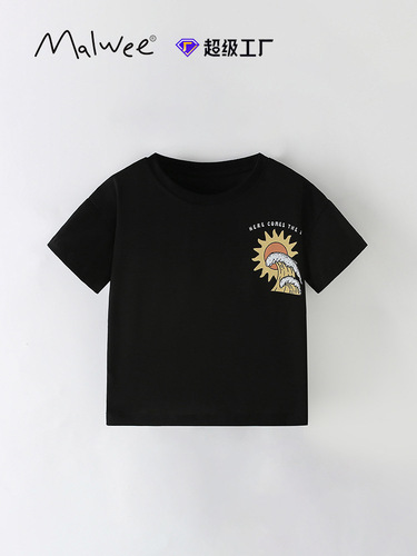 Cross-border malwee boys' T-shirt summer new European and American middle and small children short-sleeved T-shirt stylish printed children's top