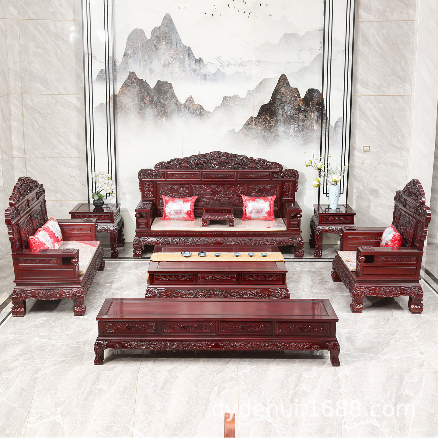 酸枝仿古豪华雕花客厅实木沙发123组合东阳红木家具单人双人三人