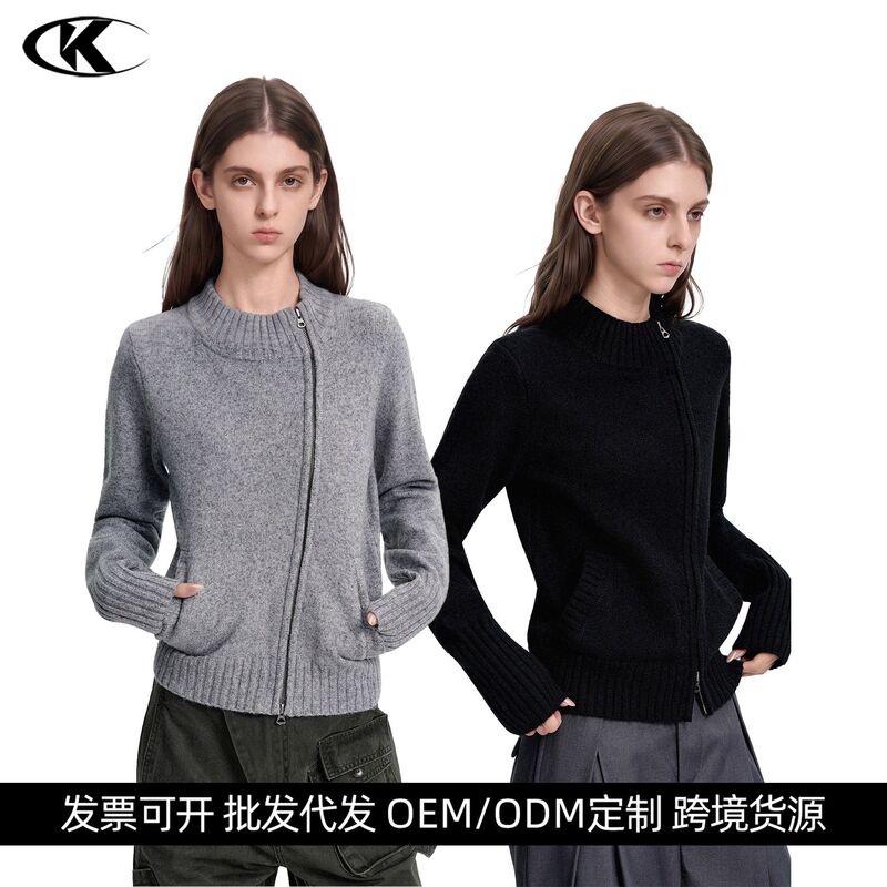 11KN American retro stand-up collar long-sleeve woolen coat for men and women, loose and versatile, casual woolen knitwear in a relaxed style
