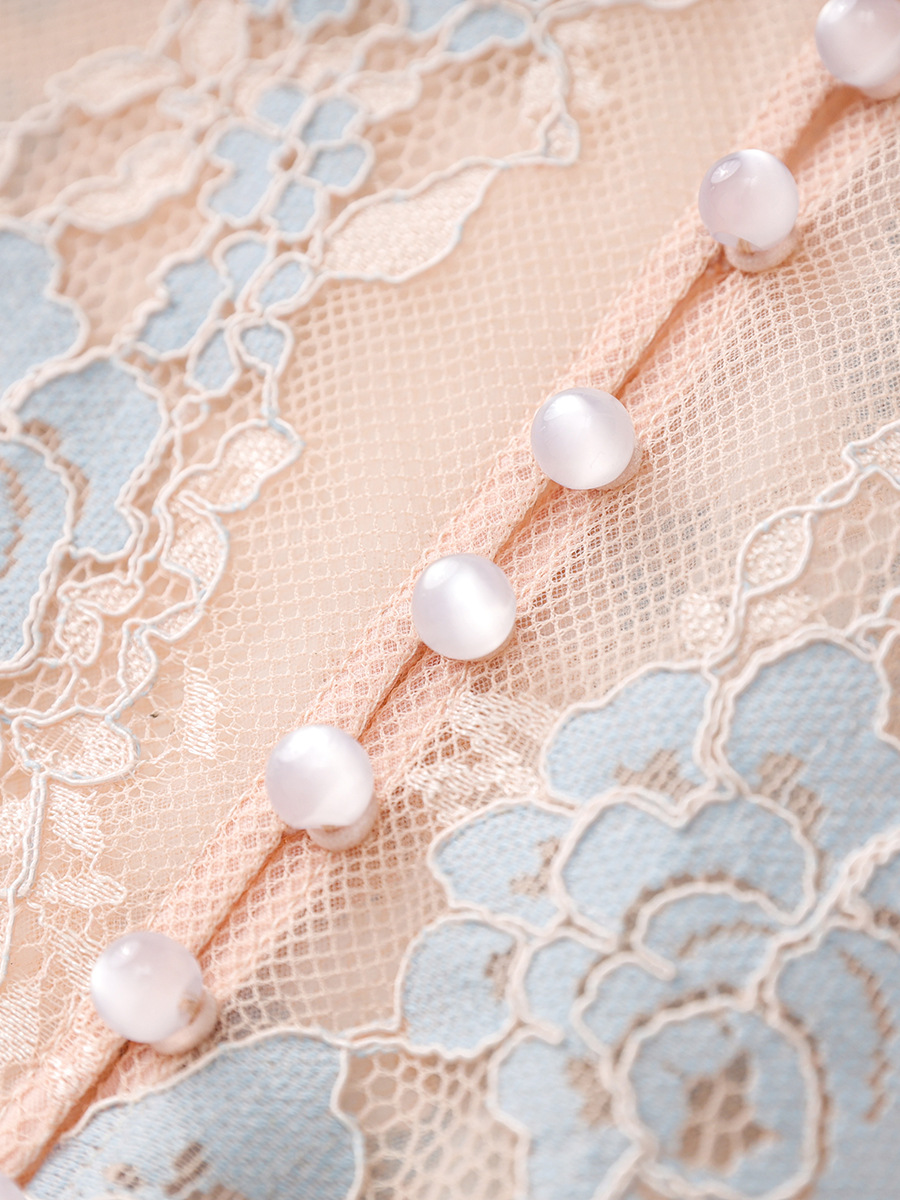 Áo sơ mi ren jacquard phong cách Pháp thanh lịch tay dài — Màu hồng
