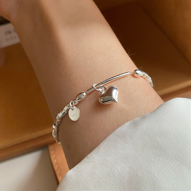 Fairy Style Elegant Heart Shape Sterling Silver Charm Polishing Bracelets display picture 2