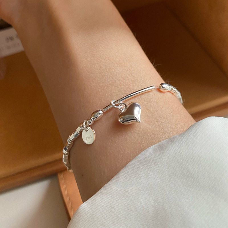 Daily Occasion 1 Piece 925 Sterling Silver Heart Shape Bracelets