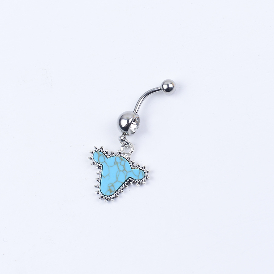Turquoise Piercing Navel Ring Creative Retro Bullhead Cactus Style_voghion.com