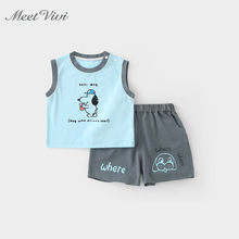 Meet vivi 2025夏季新款男童无袖印花背心短裤套装男宝外出两件套