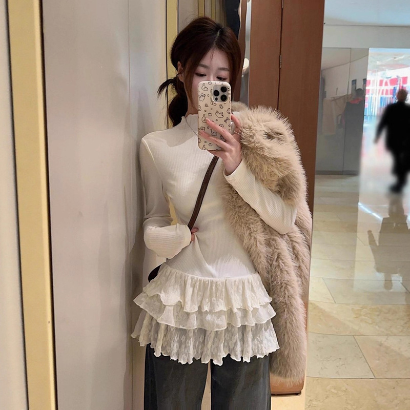 Autumn/Winter 2025 New Style Multi-Layer Lace Patchwork Layered Half-Turtleneck Long-Sleeve T-Shirt Women's Thermal Base Layer Top Autumn/Winter 2025 New Style Multi-Layer Lace Patchwork Layered Half-Turtleneck Long-Sleeve T-Shirt Women's Thermal Base Layer Top