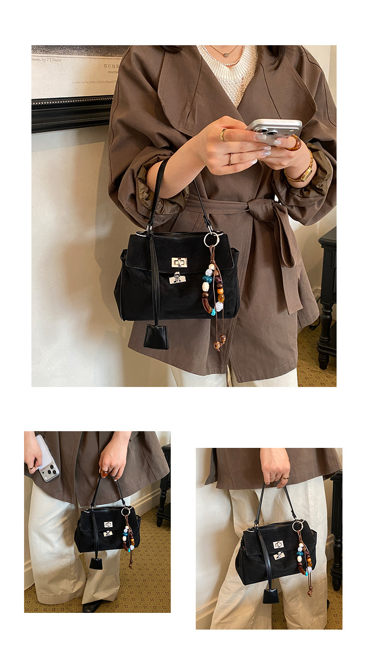 Suede Buckle Flap Convertible Handle Satchel Bag 25