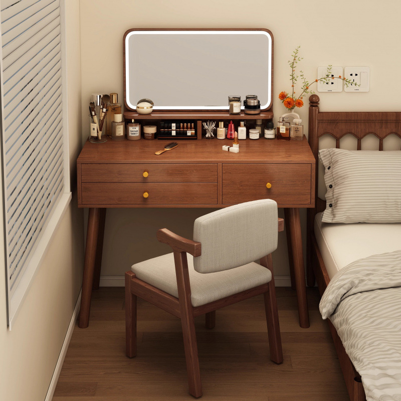New Chinese Style Dressing Table Retro Style 2025 New Small Apartment Light Luxury Desk Mirror Dressing Table Storage Bedside Table